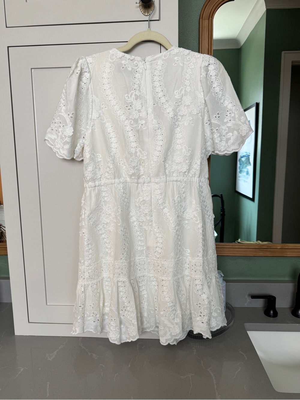 White Eyelet V-Neck Mini Dress - Picture 3 of 3